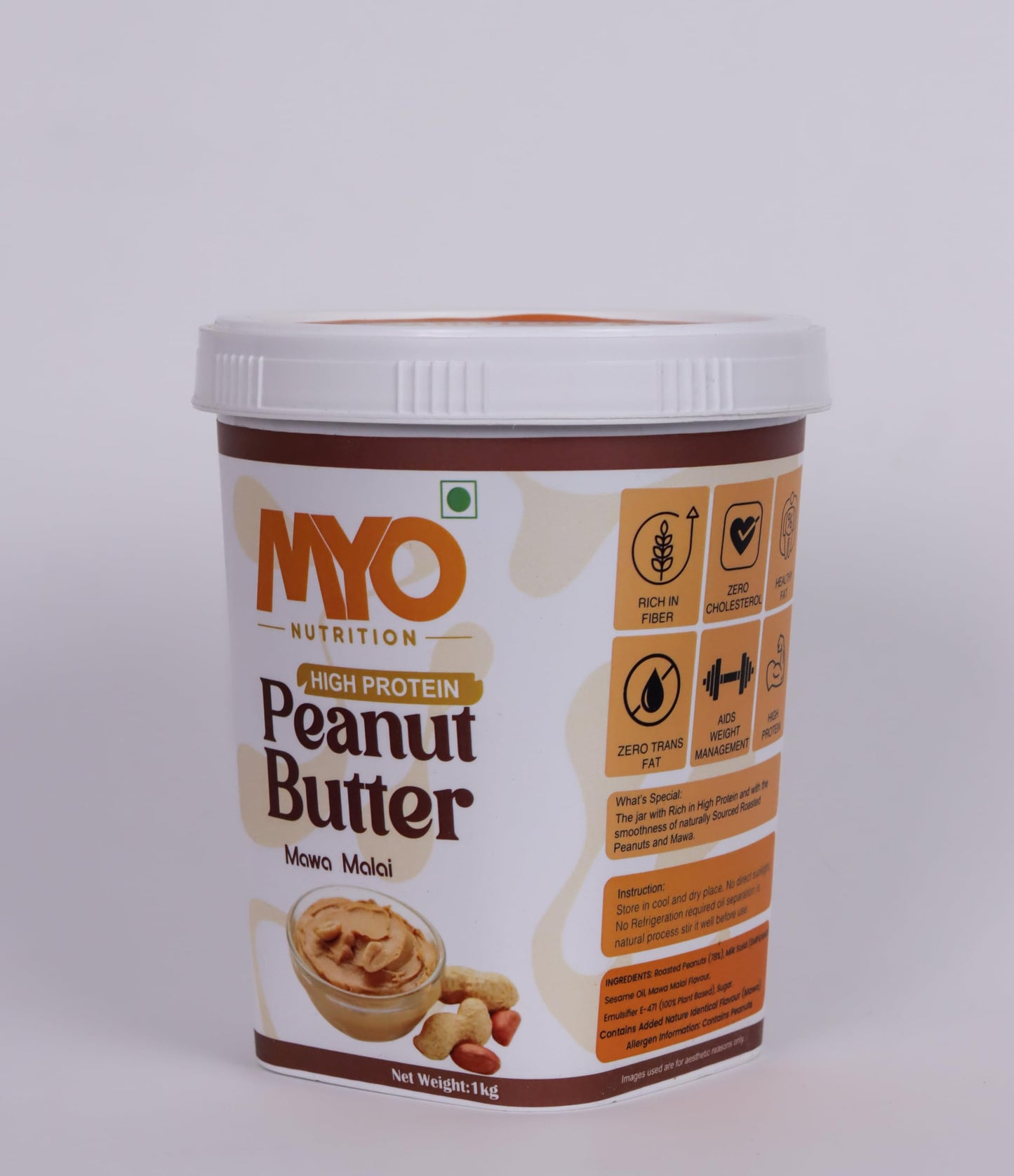 MYO Nutrition Mawa Malai Creamy Peanut Butter 1 Kg | High Protein | Desi Flavour | Zero Cholesterol | Zero Trans Fat | Rich in Fiber
