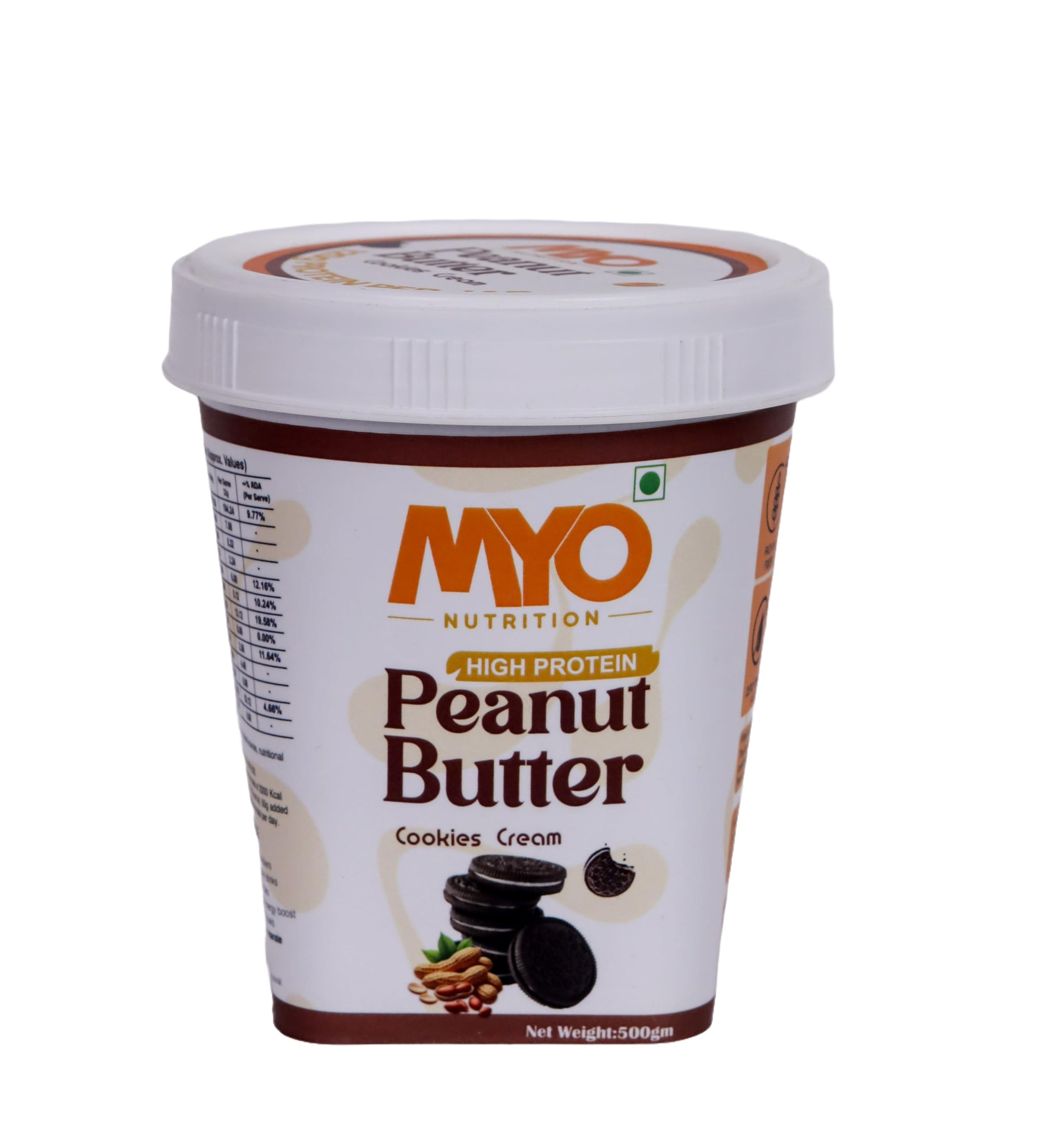 MYO Nutrition Cookies and Cream Peanut Butter 500g | High Protein | Zero Cholesterol | Zero Trans Fat | Rich in Fiber