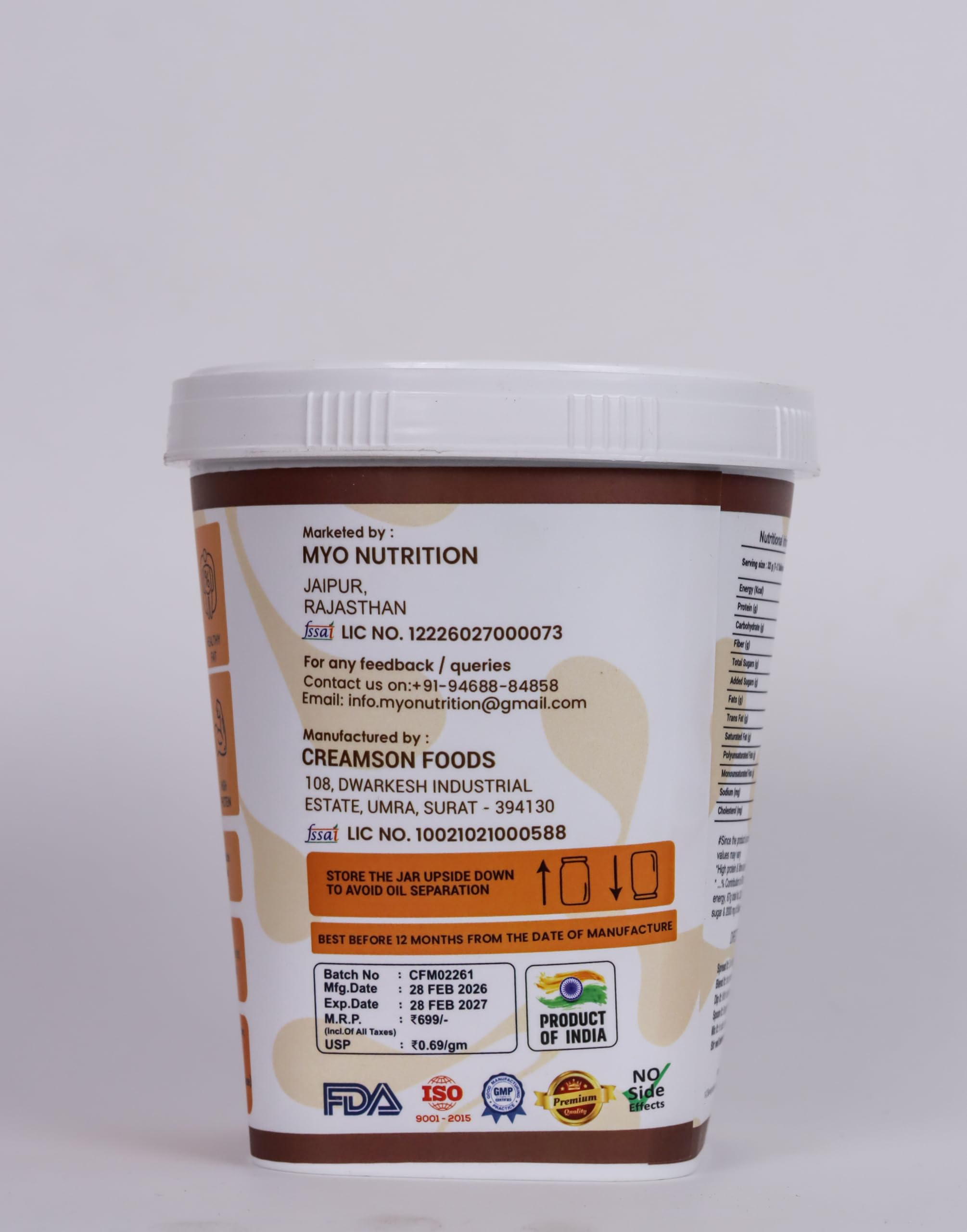 MYO Nutrition Dark Chocolate Crunchy High Protein Peanut Butter 1 Kg | 22g Protein Per 100g | Zero Cholesterol | Zero Trans Fat | Rich in Fiber