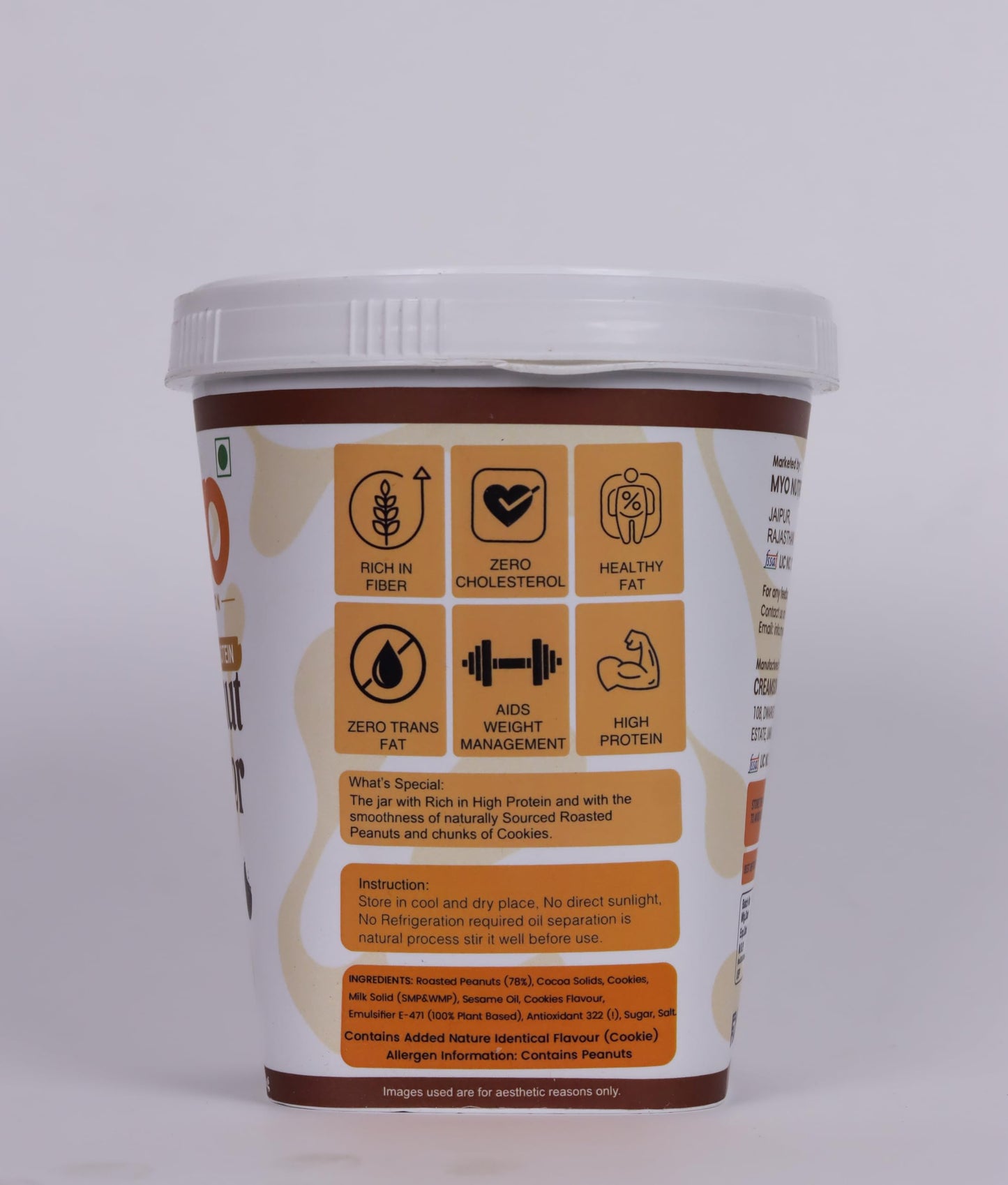 MYO Nutrition Cookies and Cream Peanut Butter 1 Kg | High Protein | Zero Cholesterol | Zero Trans Fat | Rich in Fiber | No Preservatives
