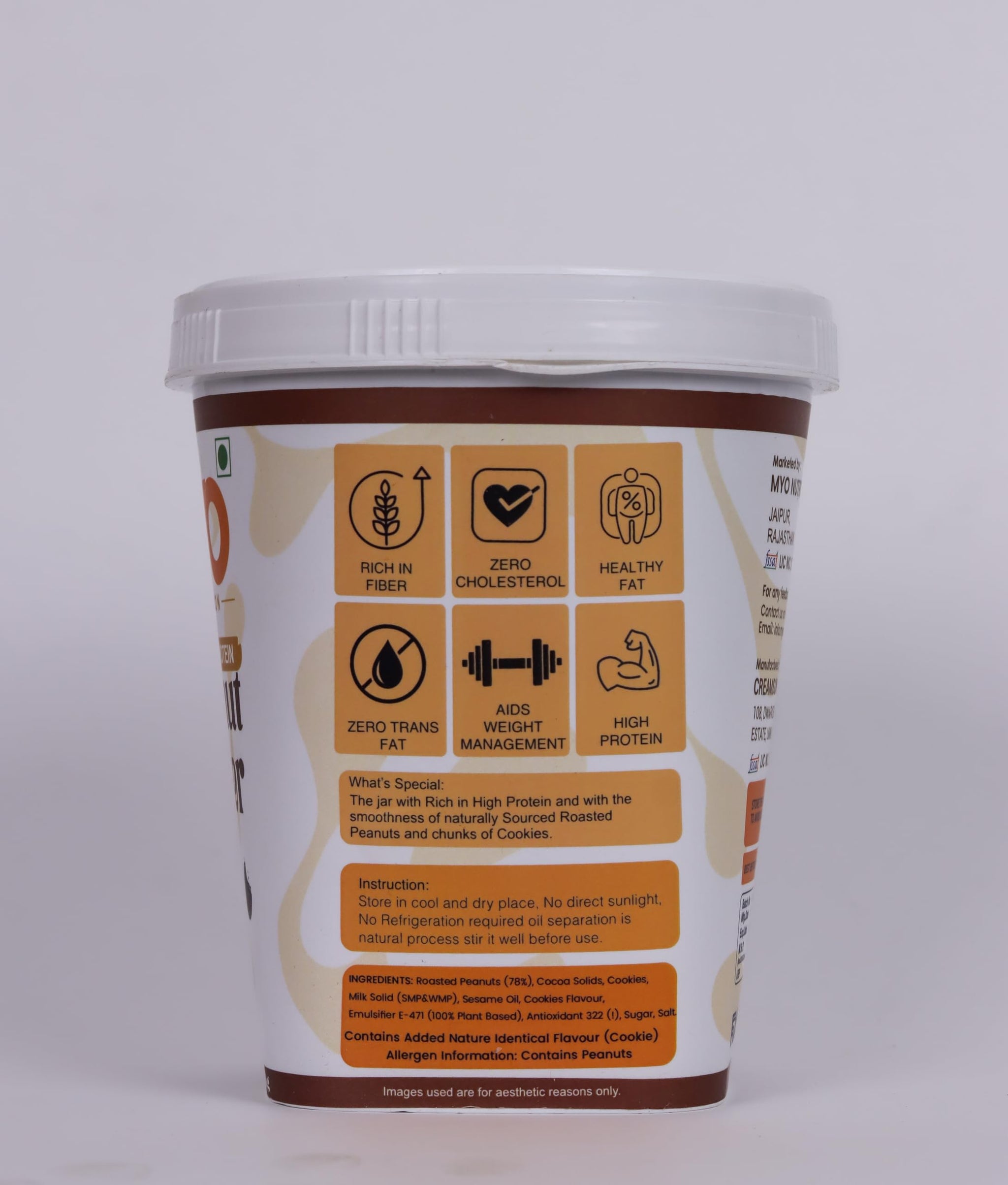 MYO Nutrition Cookies and Cream Peanut Butter 1 Kg | High Protein | Zero Cholesterol | Zero Trans Fat | Rich in Fiber | No Preservatives