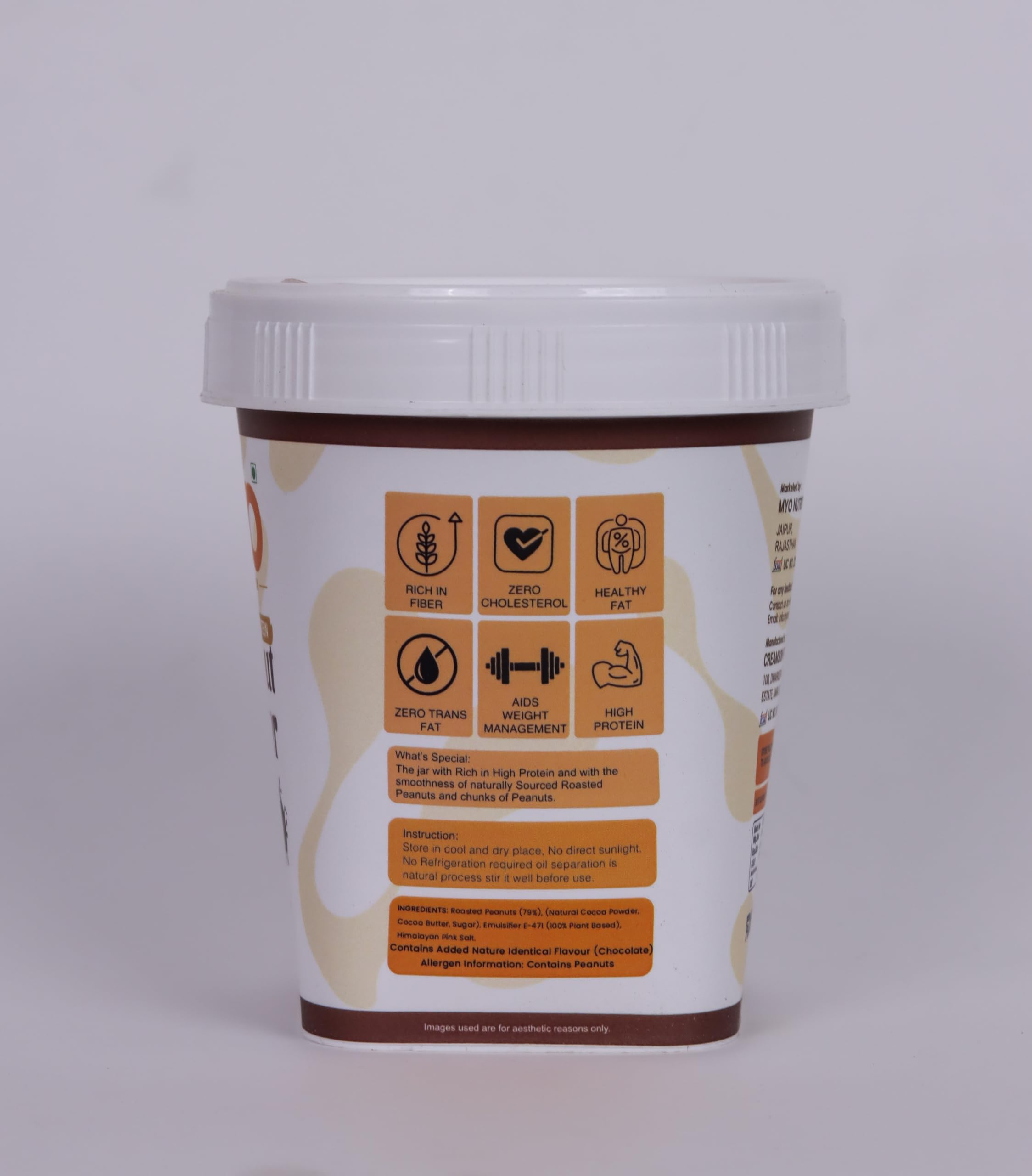 MYO Nutrition Dark Chocolate Crunchy High Protein Peanut Butter 500g | 22g Protein Per 100g | Zero Cholesterol | Zero Trans Fat | Rich in Fiber