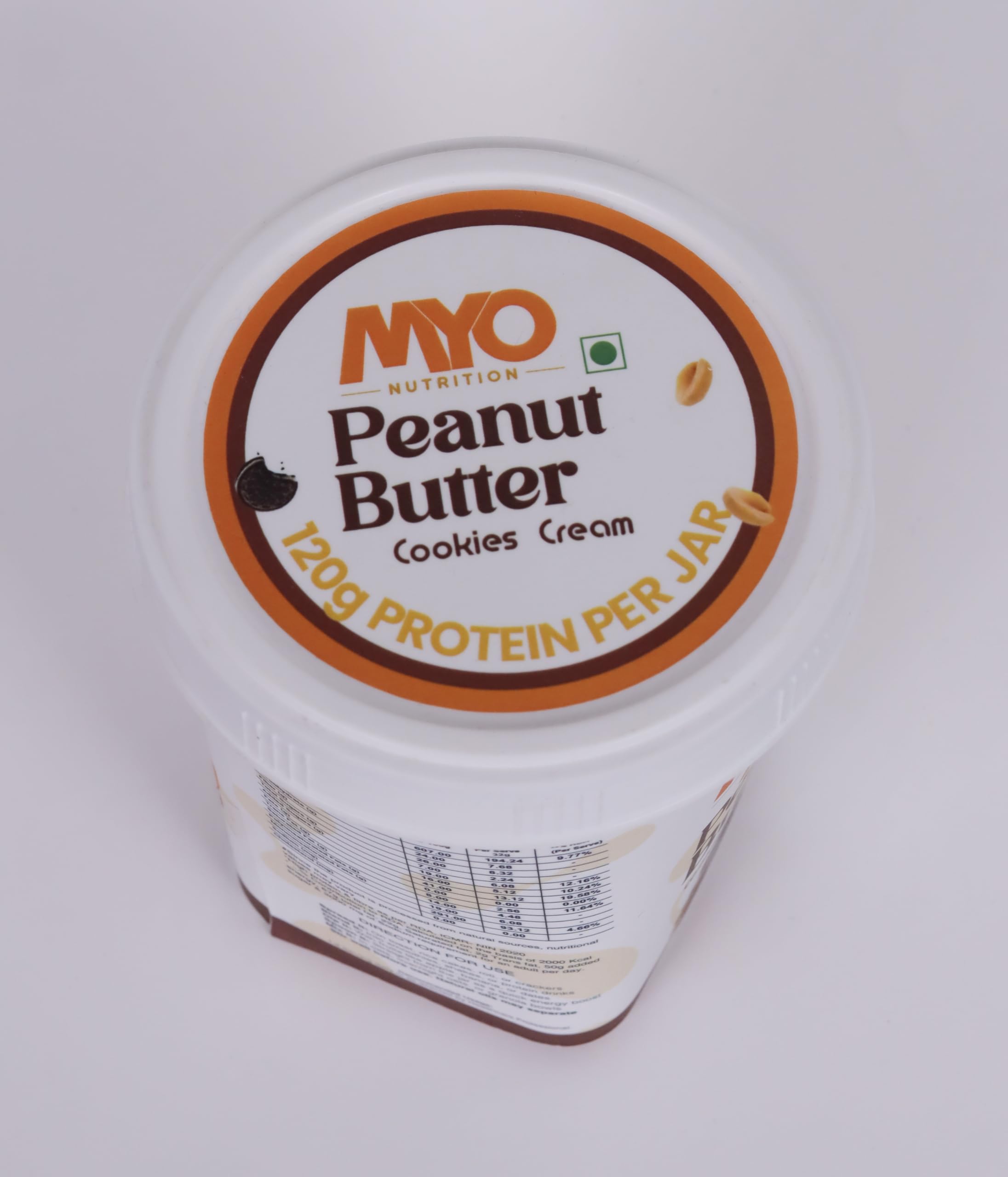 MYO Nutrition Cookies and Cream Peanut Butter 500g | High Protein | Zero Cholesterol | Zero Trans Fat | Rich in Fiber