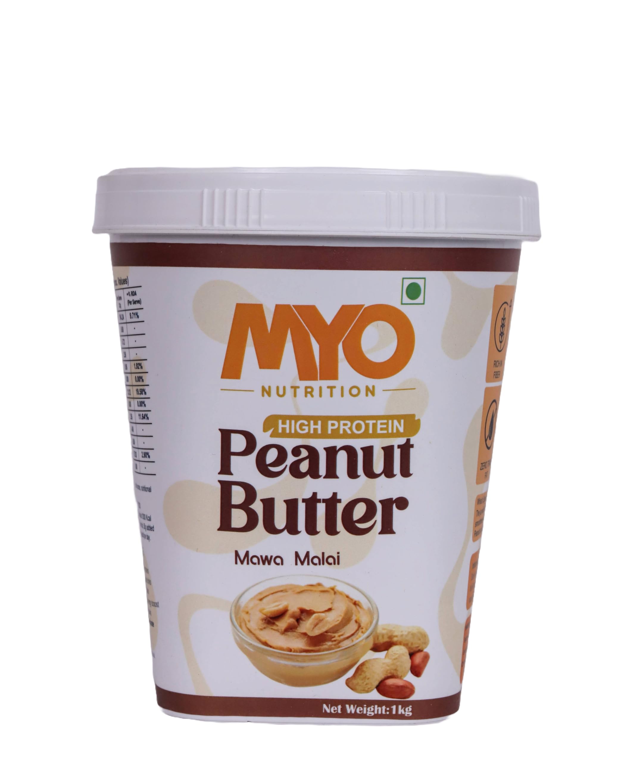 MYO Nutrition Mawa Malai Creamy Peanut Butter 1 Kg | High Protein | Desi Flavour | Zero Cholesterol | Zero Trans Fat | Rich in Fiber