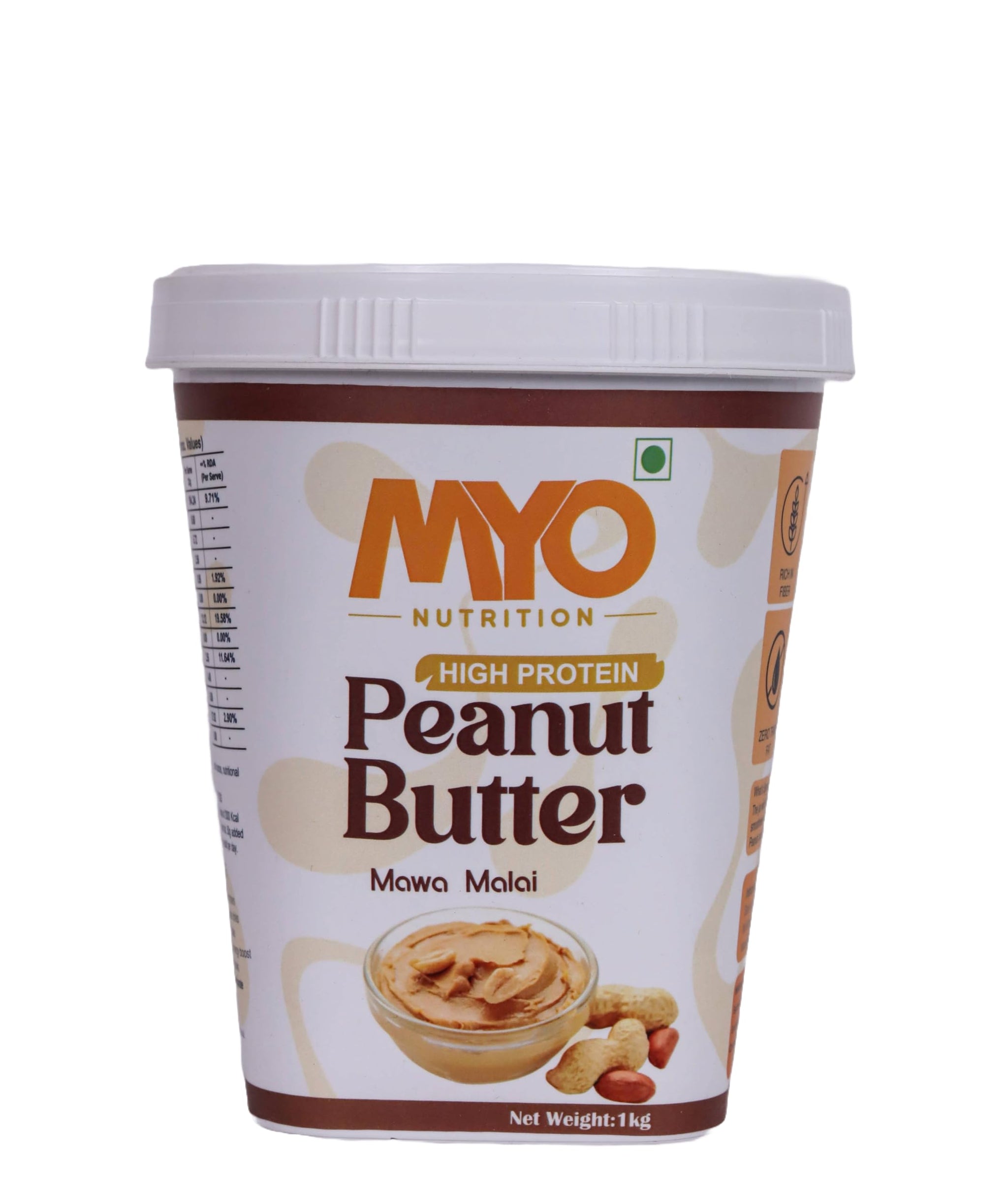 MYO Nutrition Mawa Malai Creamy Peanut Butter 1 Kg | High Protein | Desi Flavour | Zero Cholesterol | Zero Trans Fat | Rich in Fiber