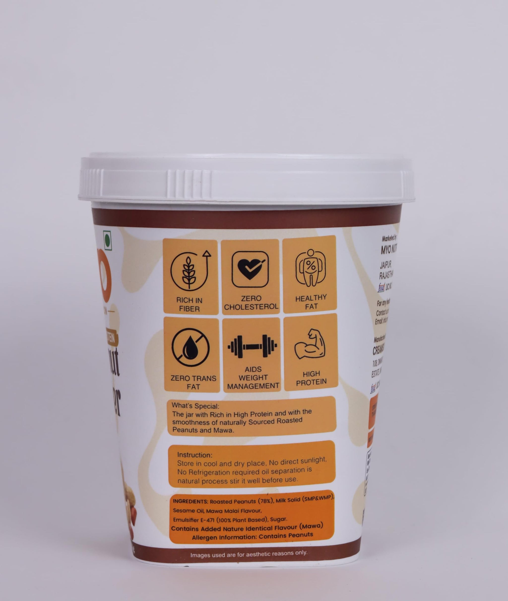 MYO Nutrition Mawa Malai Creamy Peanut Butter 1 Kg | High Protein | Desi Flavour | Zero Cholesterol | Zero Trans Fat | Rich in Fiber