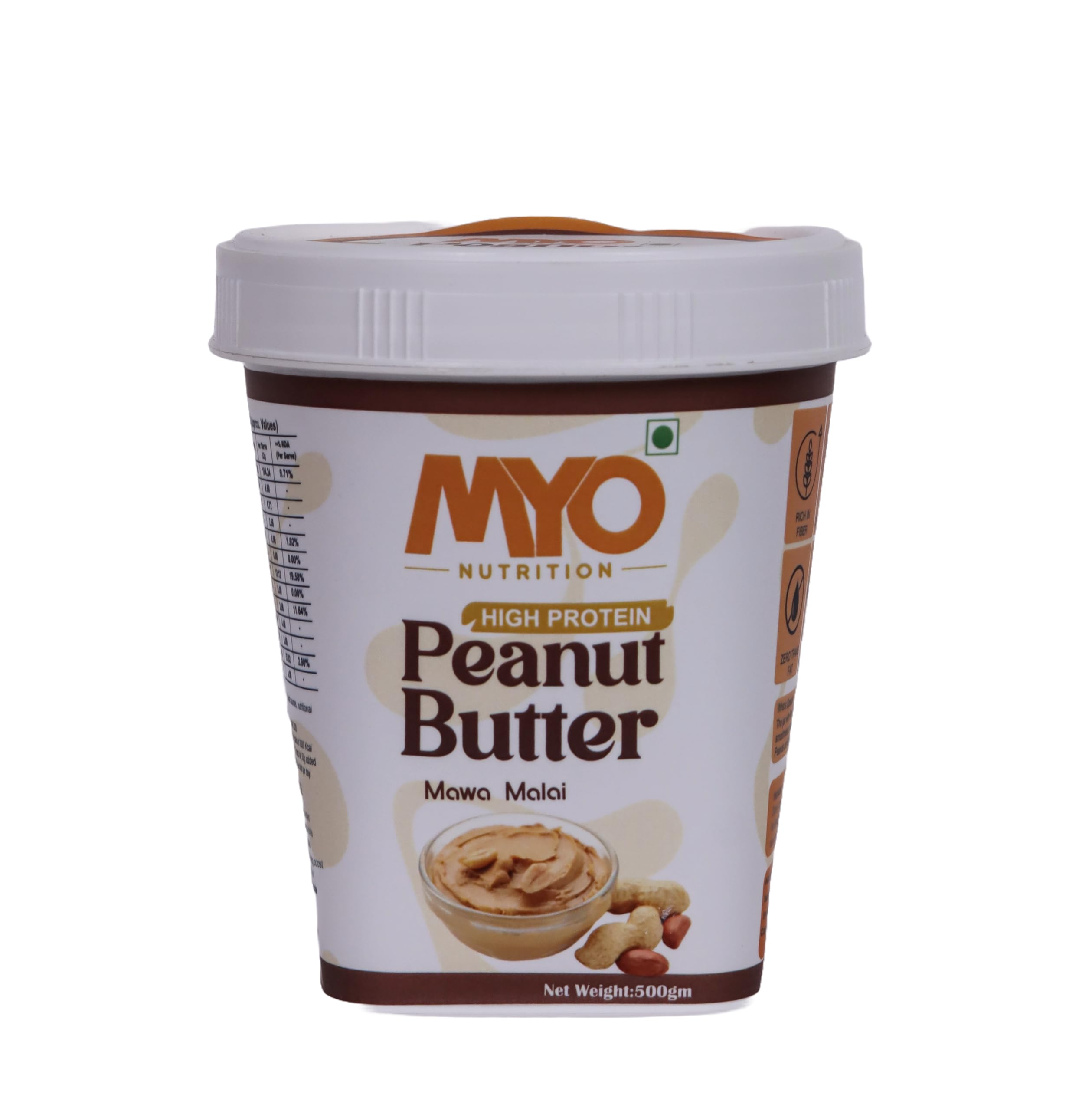 MYO Nutrition Mawa Malai Creamy Peanut Butter 500g | High Protein | Desi Flavour | Zero Cholesterol | Zero Trans Fat | Rich in Fiber