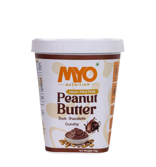MYO Nutrition Dark Chocolate Crunchy High Protein Peanut Butter 1 Kg | 22g Protein Per 100g | Zero Cholesterol | Zero Trans Fat | Rich in Fiber