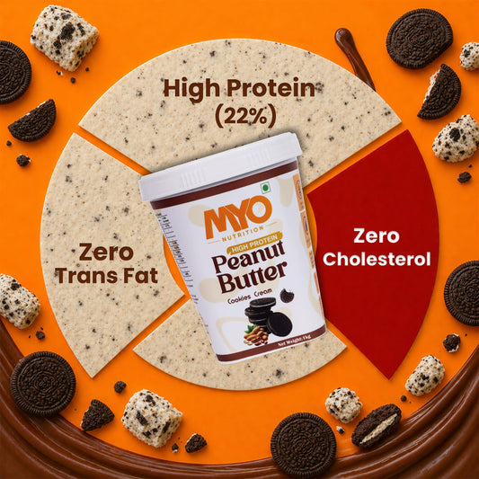 MYO Nutrition Cookies and Cream Peanut Butter 500g | High Protein | Zero Cholesterol | Zero Trans Fat | Rich in Fiber