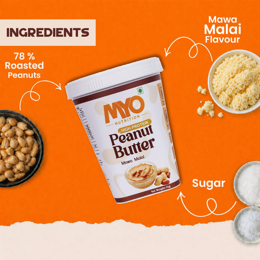 MYO Nutrition Mawa Malai Creamy Peanut Butter 1 Kg | High Protein | Desi Flavour | Zero Cholesterol | Zero Trans Fat | Rich in Fiber