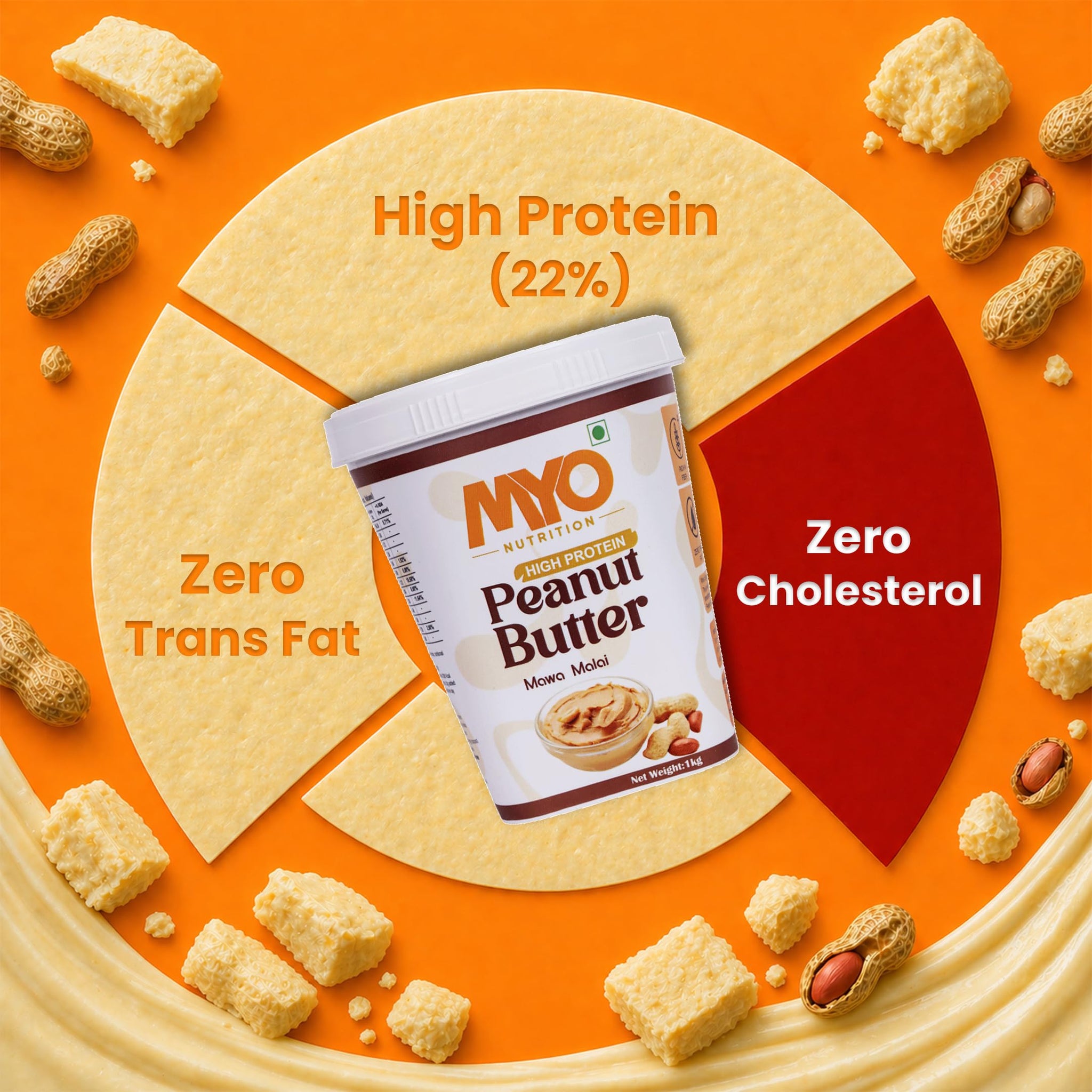 MYO Nutrition Mawa Malai Creamy Peanut Butter 500g | High Protein | Desi Flavour | Zero Cholesterol | Zero Trans Fat | Rich in Fiber
