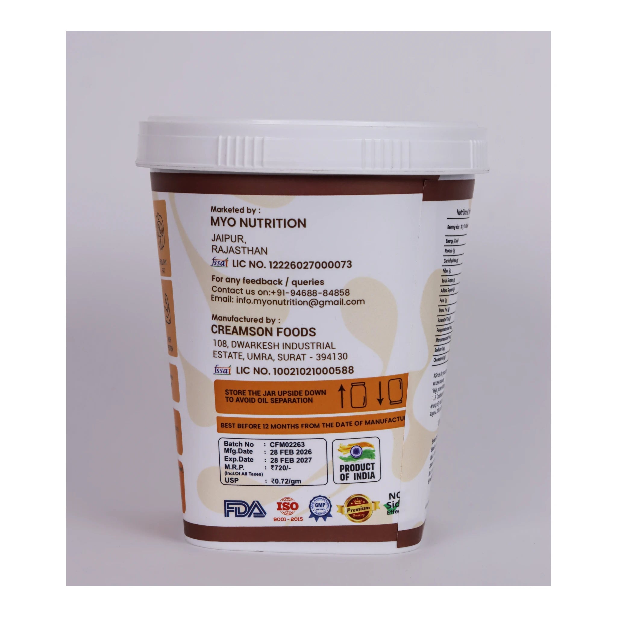 MYO Nutrition Mawa Malai Creamy Peanut Butter 1 Kg